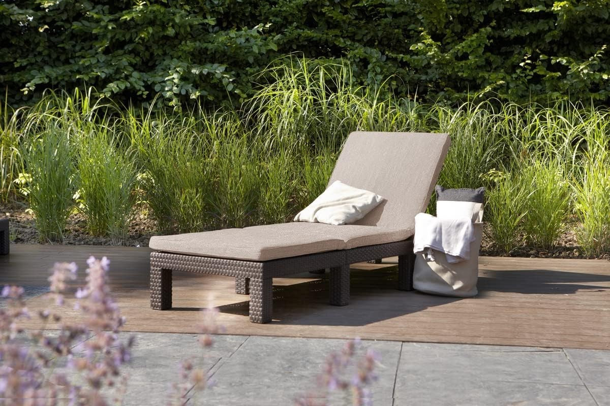 Rattan Effect Reclining Sun Lounger with Cushion Cappuccino 4-Position Chair
