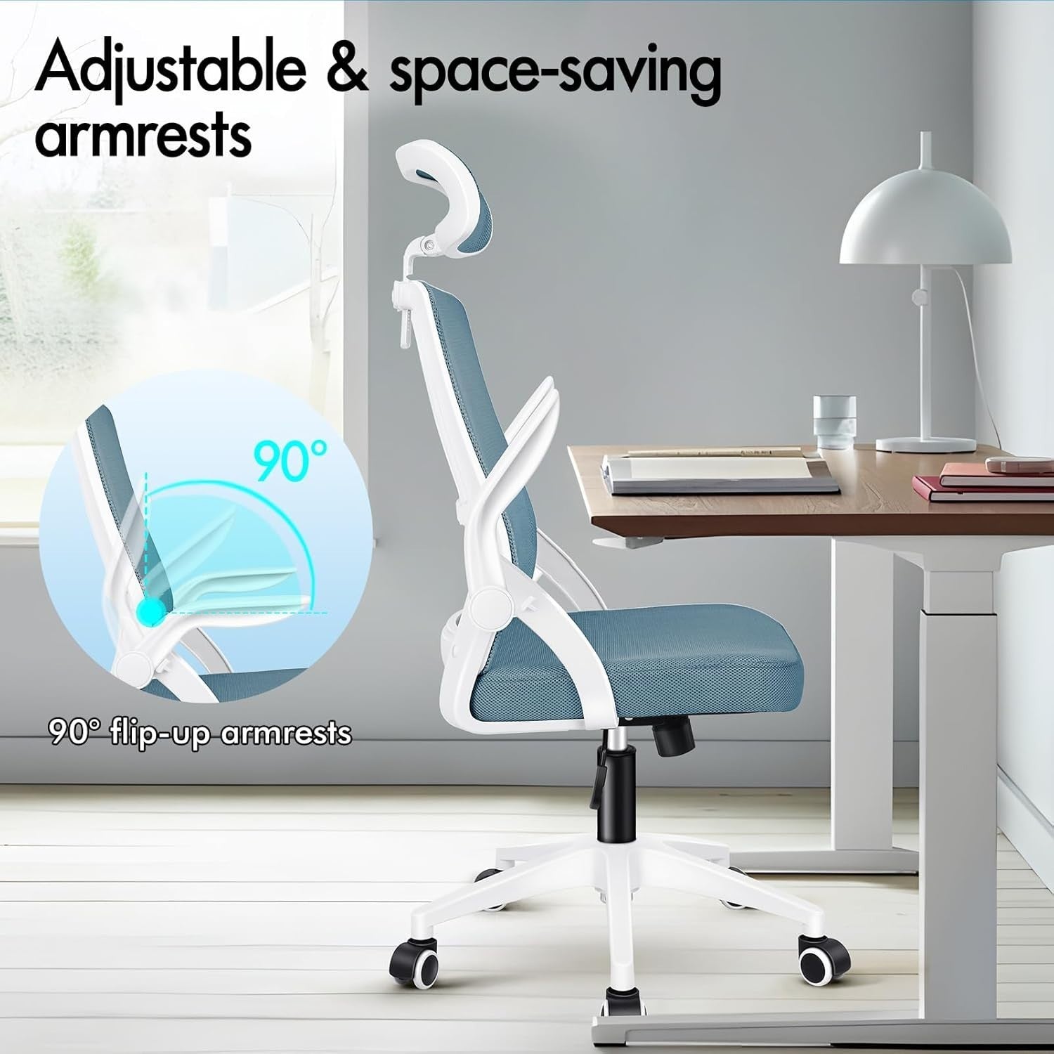 Ergonomic Mesh Office Chair Computer Desk Swivel Home Work Flip-Up Arms Blue