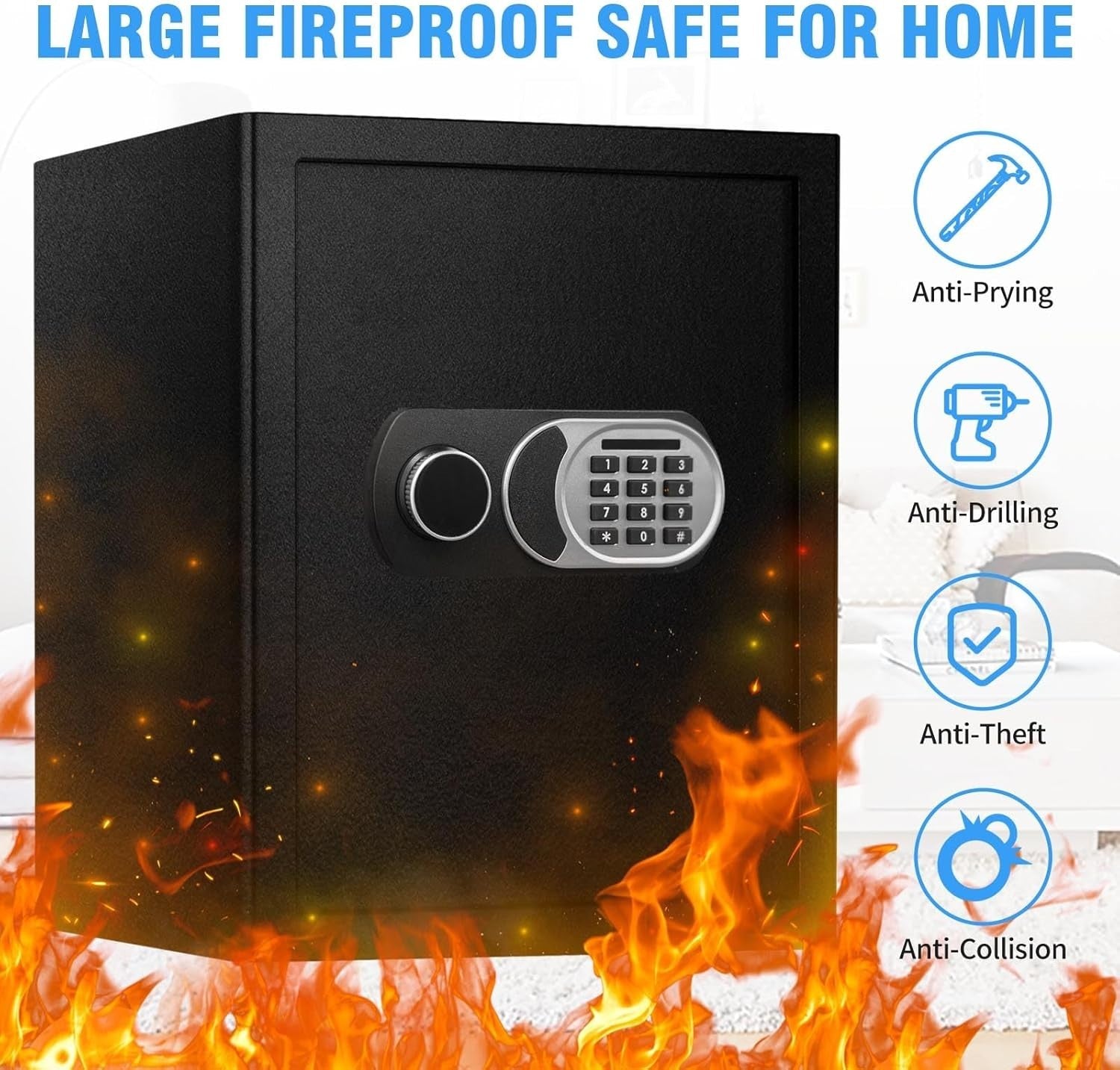 50L Fireproof Safe Box Digital Keypad Cash Document Home Security