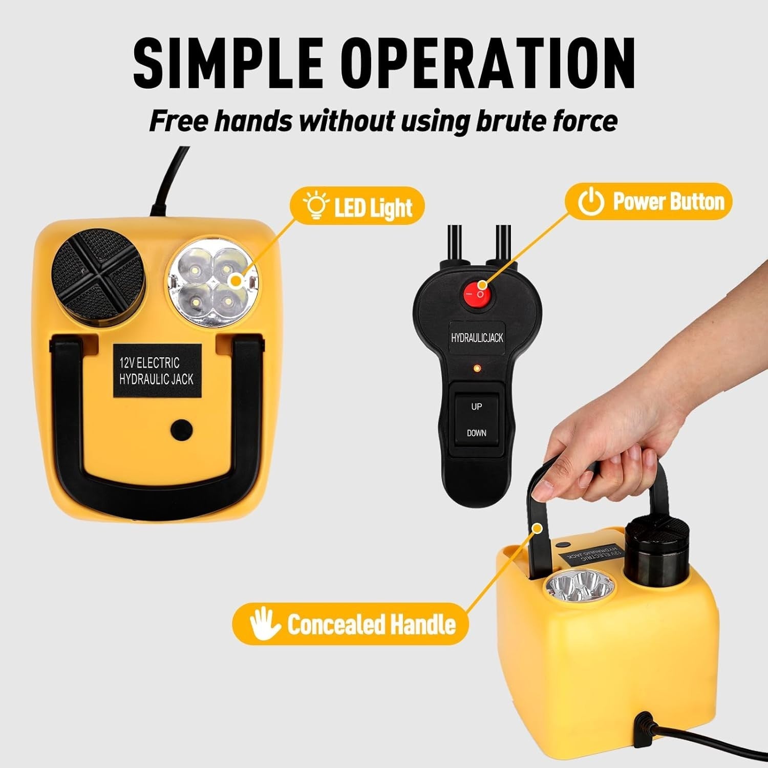 5 Ton Electric Hydraulic Car Jack 12V Portable Lift 6.1–17.7" with LED Light