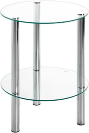 Modern Round Chrome Metal End Table with Tempered Glass Shelf 47x35cm