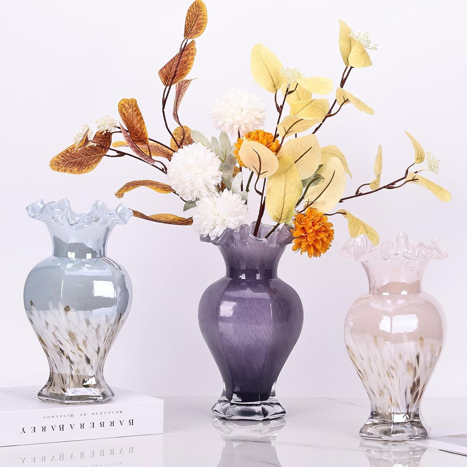 Hand Blown Blue Glass Vase 24cm Tall Art Centerpiece Table Decor