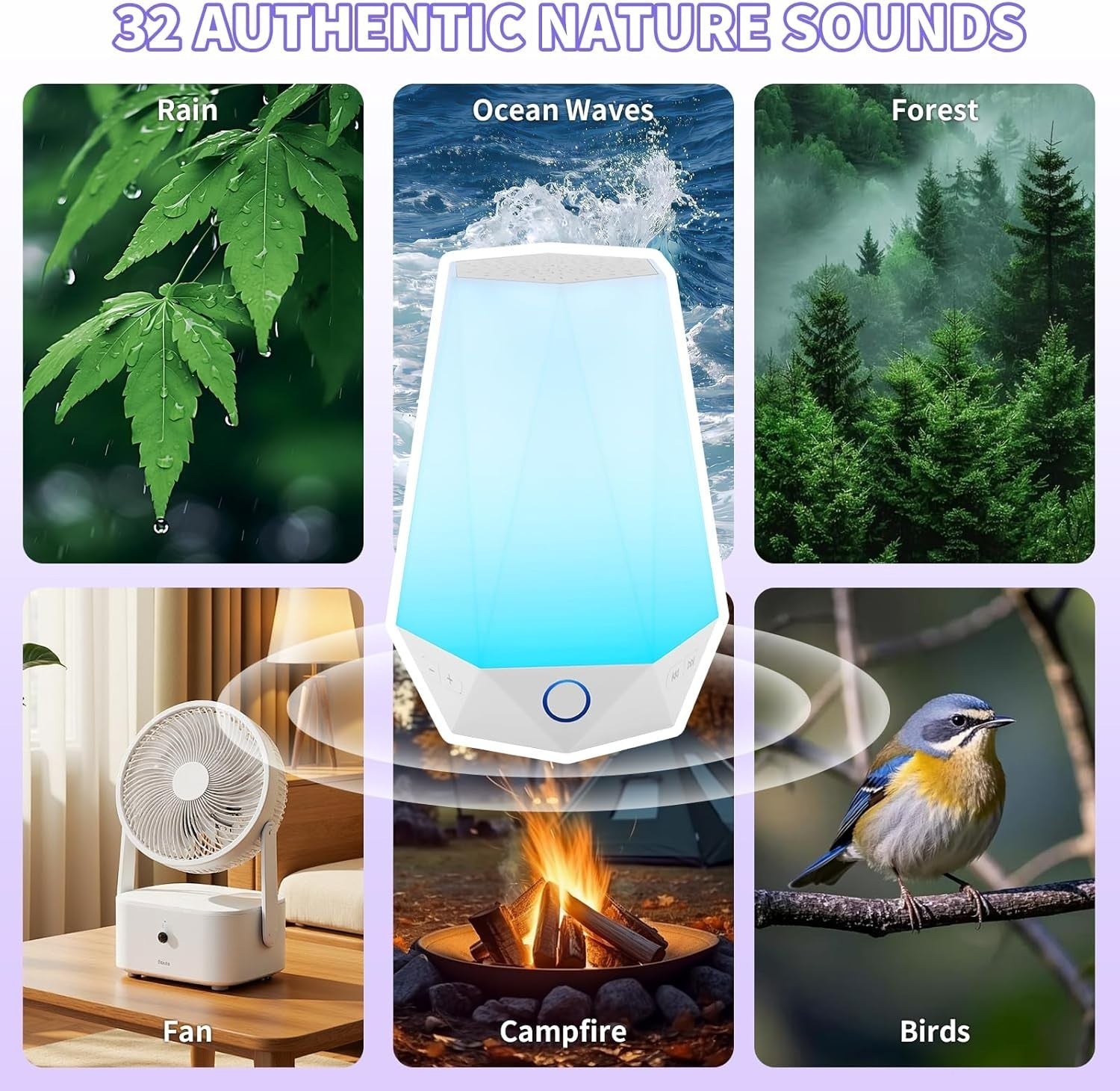 Smart White Noise Machine for Baby & Adults, 32 Sounds, Night Light & App