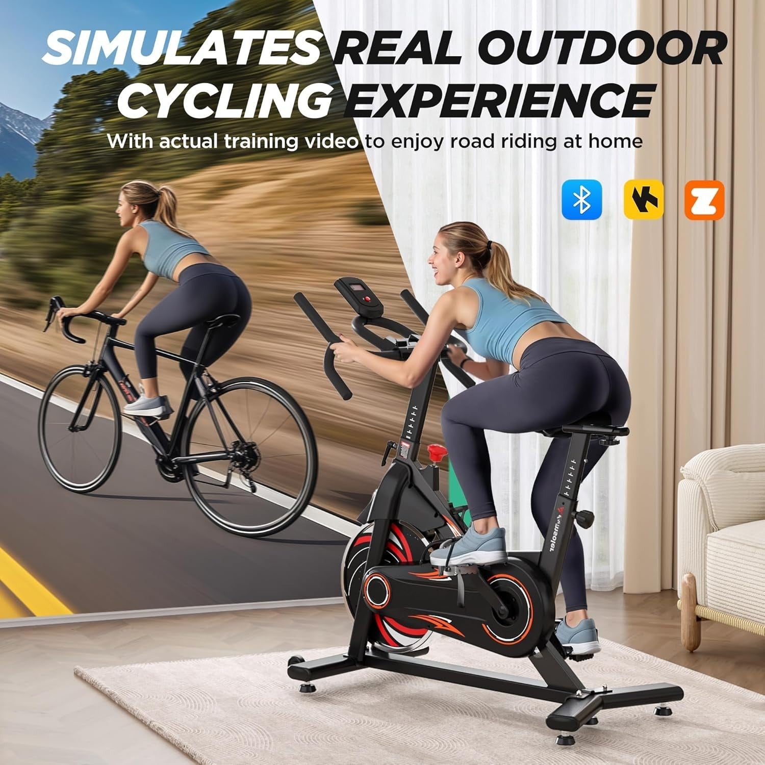 Magnetic Bluetooth Spin Bike w/ LCD Monitor, Curved Handlebar & 350lb Capacity