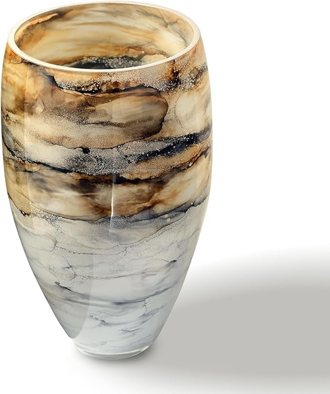Sand Marble Glass Floor Vase 38cm Tall Hand Blown Luxury Home Decor