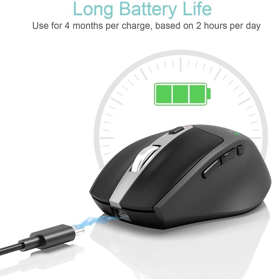Multi-Device Bluetooth Mouse Silent Click Rechargeable Ergonomic Office PC
