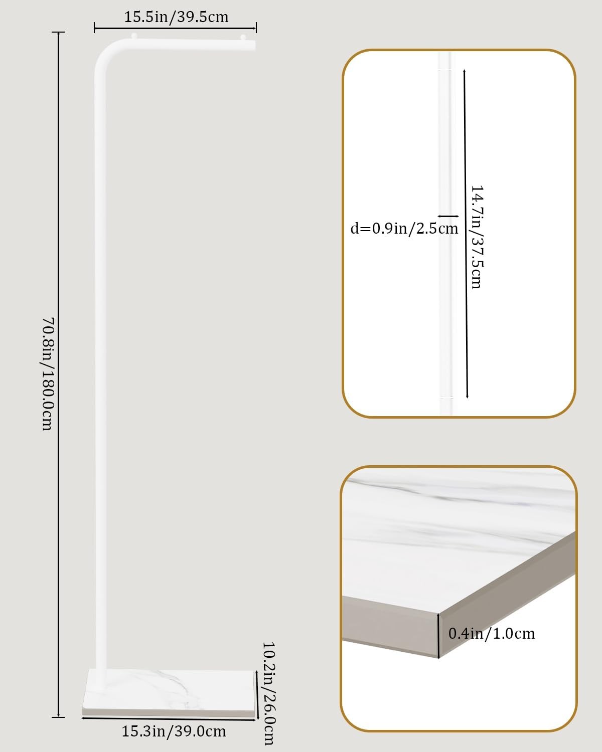 White Metal L-Shape Coat Rack | Freestanding Clothes Stand 180cm Hall Organizer