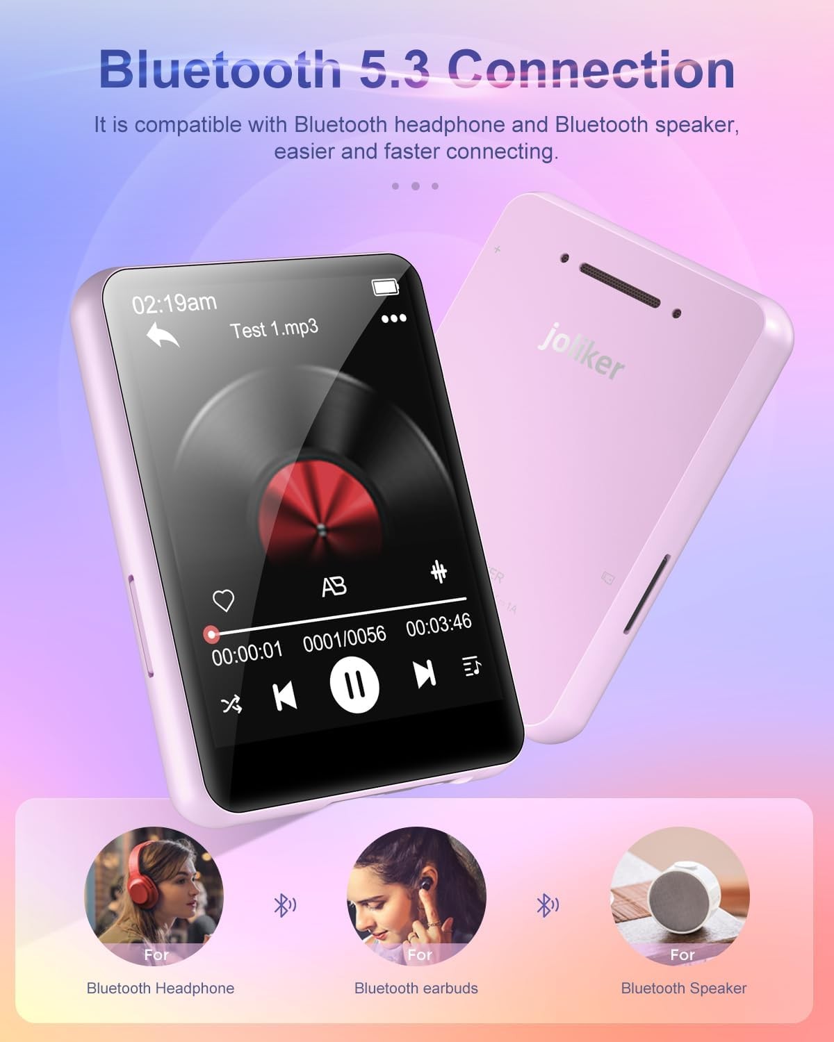 64GB MP3 Player Bluetooth 5.0 Touch Screen Speaker FM