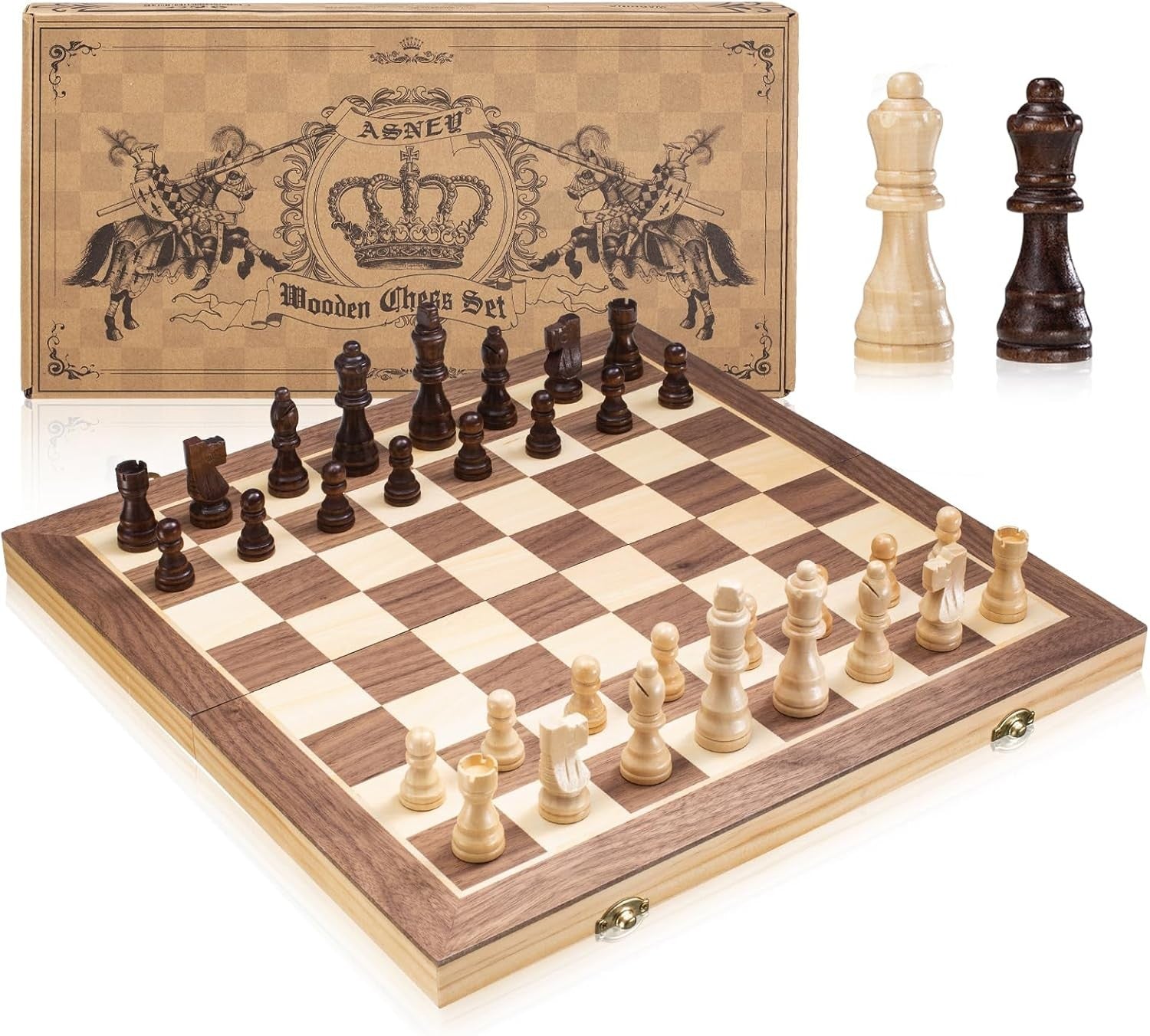 15" Magnetic Wooden Chess Set Folding Staunton Board with Storage & Bag