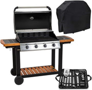 4 Burner Gas BBQ Grill with Side Shelves Heavy Duty Outdoor Garden Party Set