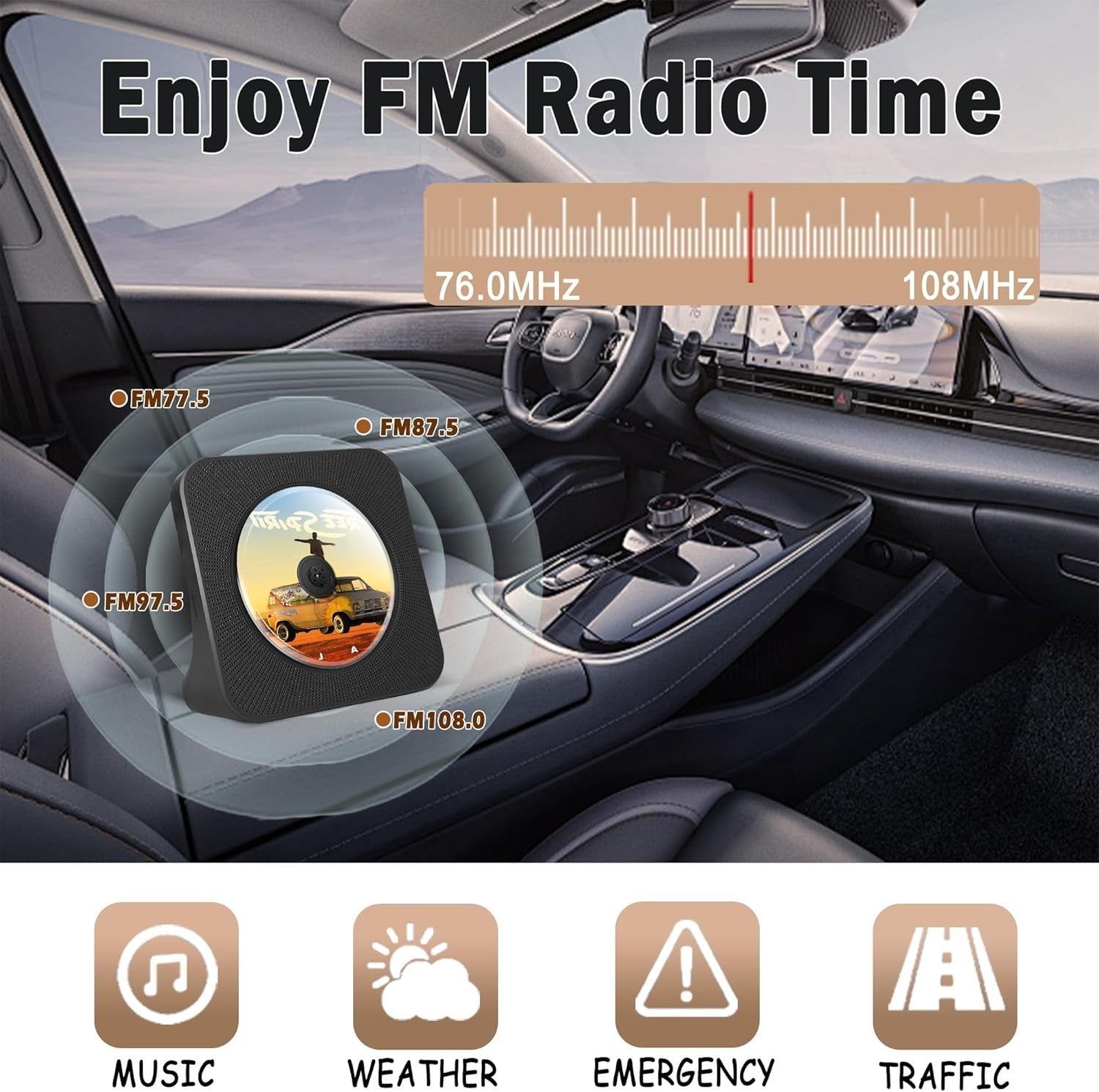 Portable Bluetooth CD Player FM Radio USB AUX Rechargeable 4000mAh