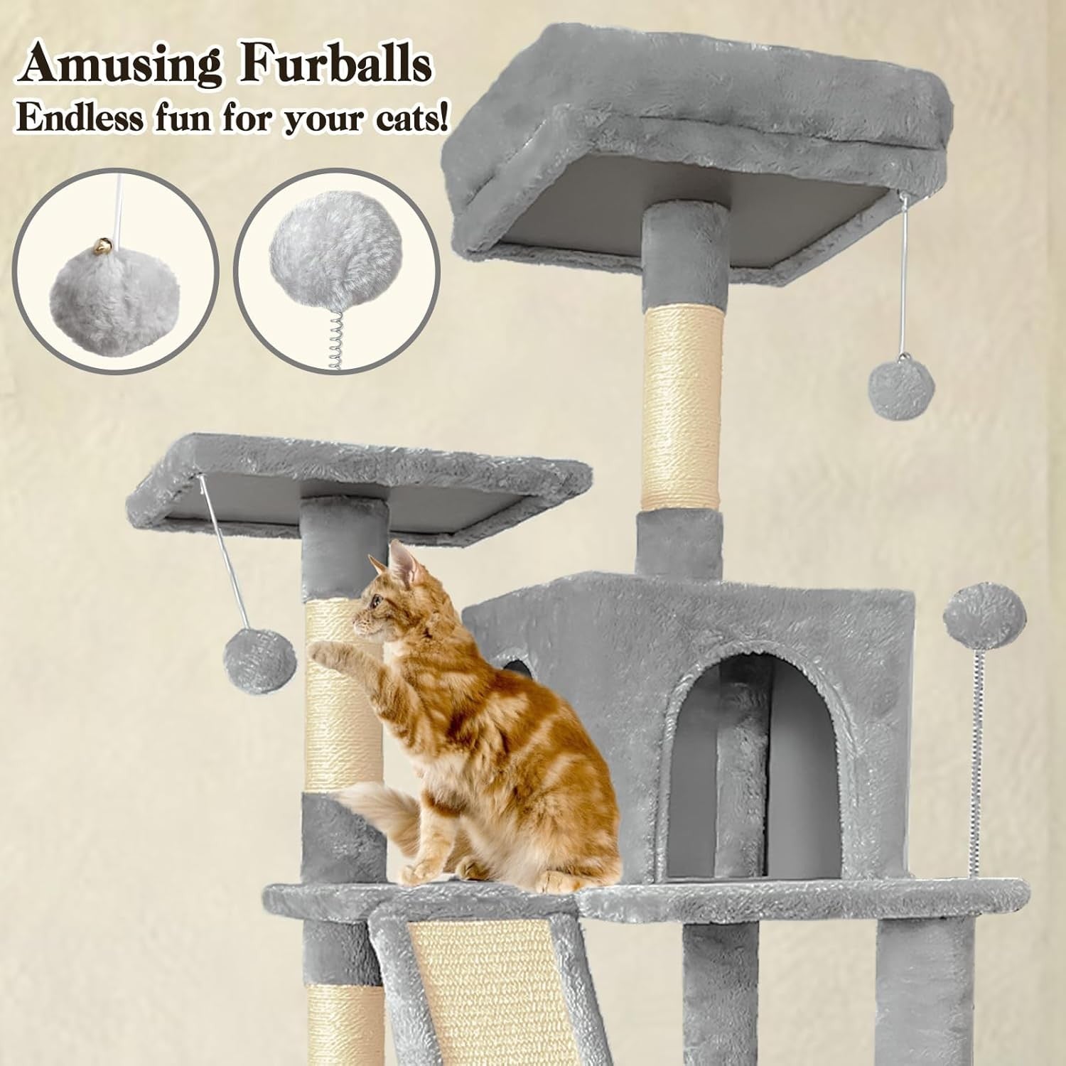 Large Cat Tree Tower 177cm Multi Level Condo Hammock Scratching Posts