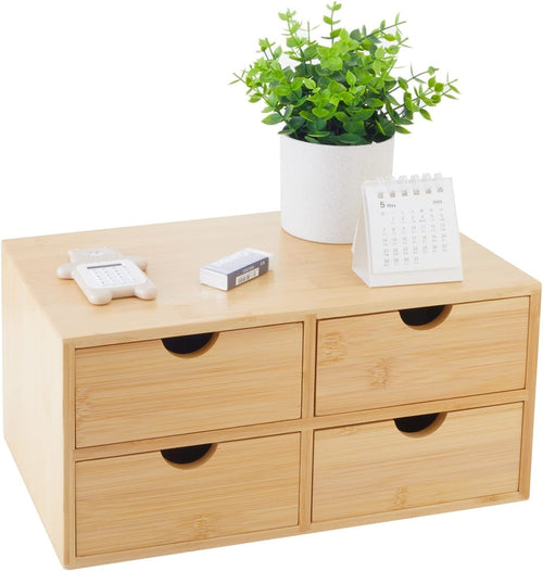Bamboo Desk Organizer with 4 Drawers | Makeup, Office, Bathroom Storage