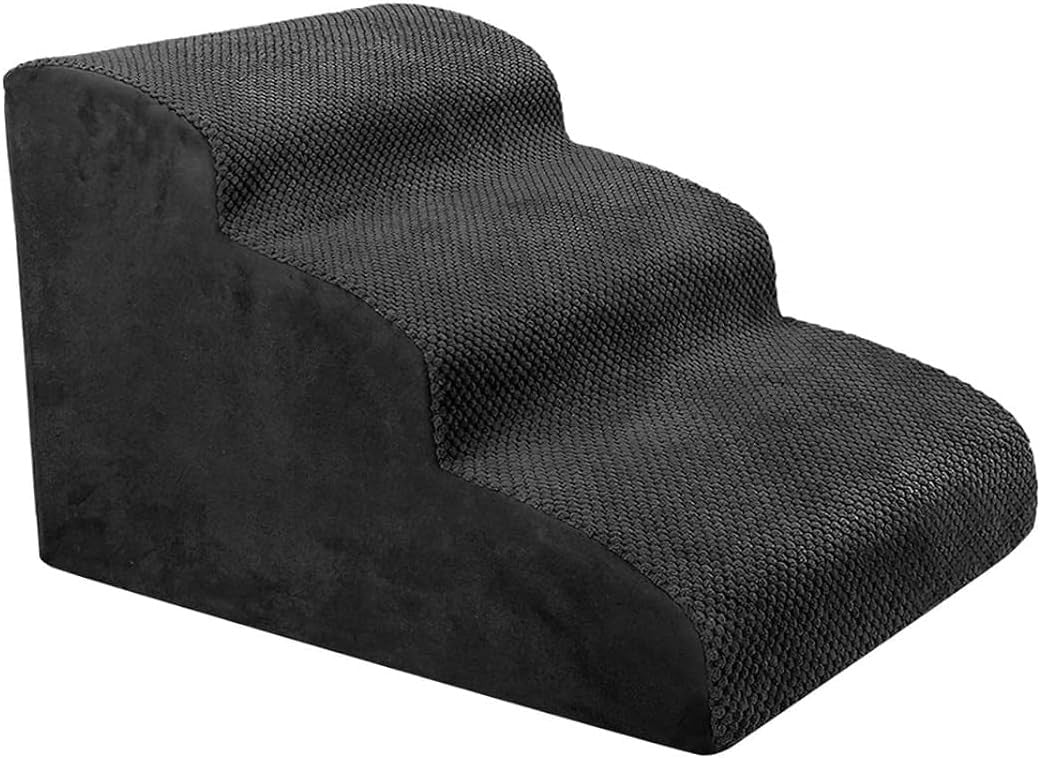 3-Step Dog Stairs Bed Sofa Non-Slip Foam Pet Ladder Black