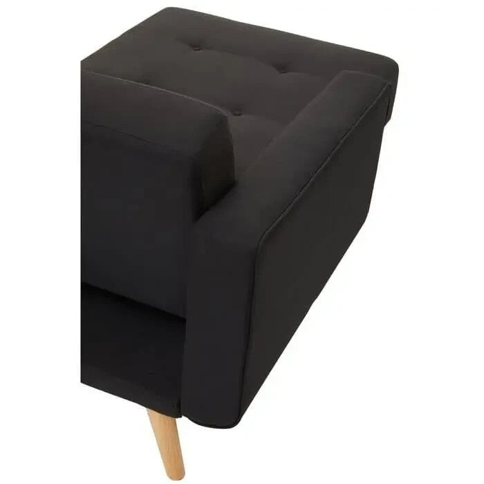 Modern Black Corner Sofa Bed Linen Upholstery w/ Oak Legs 3-Seater
