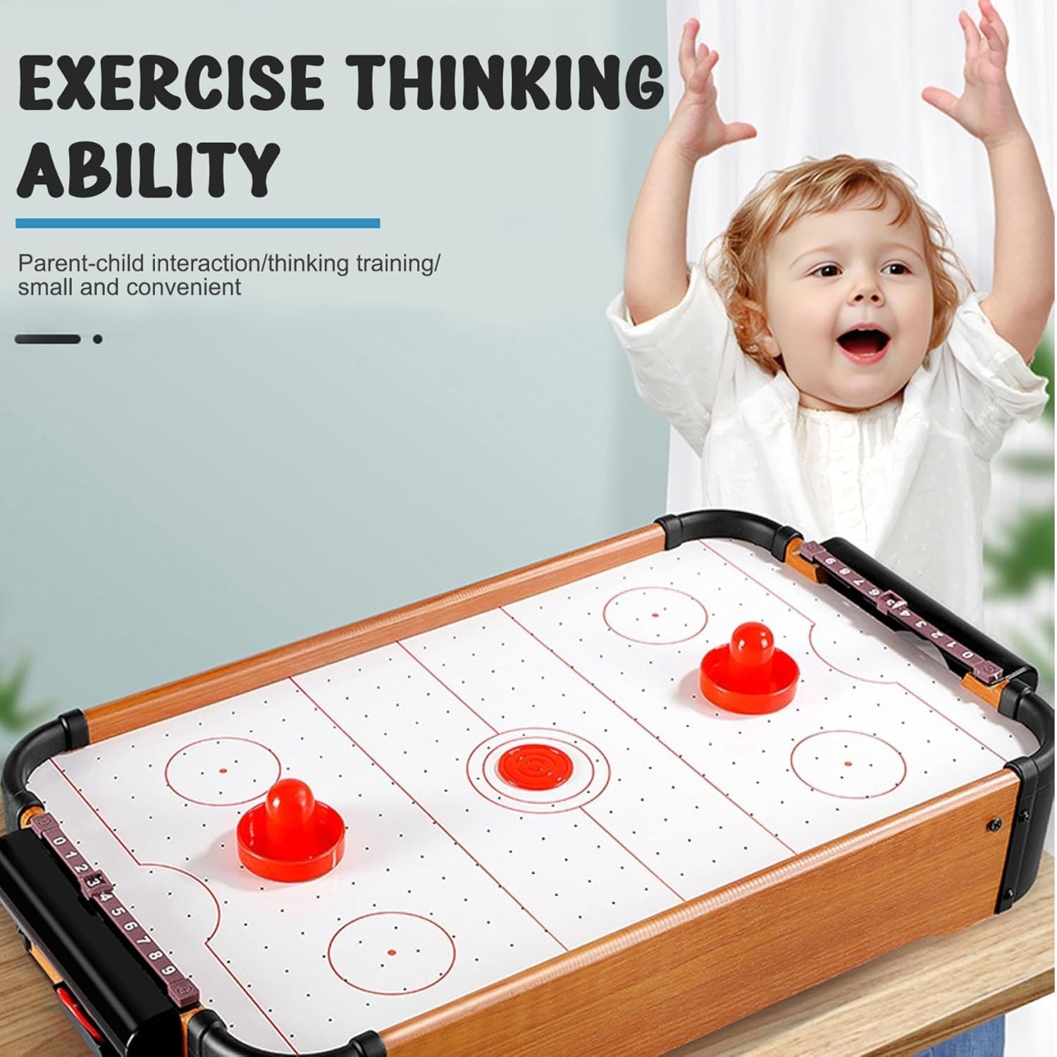 Portable Mini Air Hockey Table Kids Electric Fan Floating Game