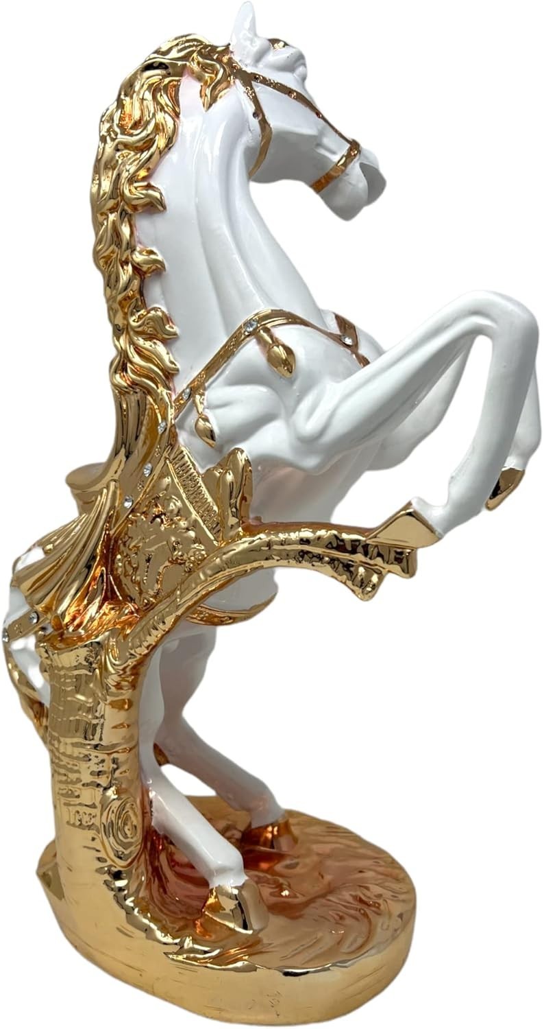 Luxury 44cm Porcelain Horse Statue • White Gold Figurine • Elegant Home Decor