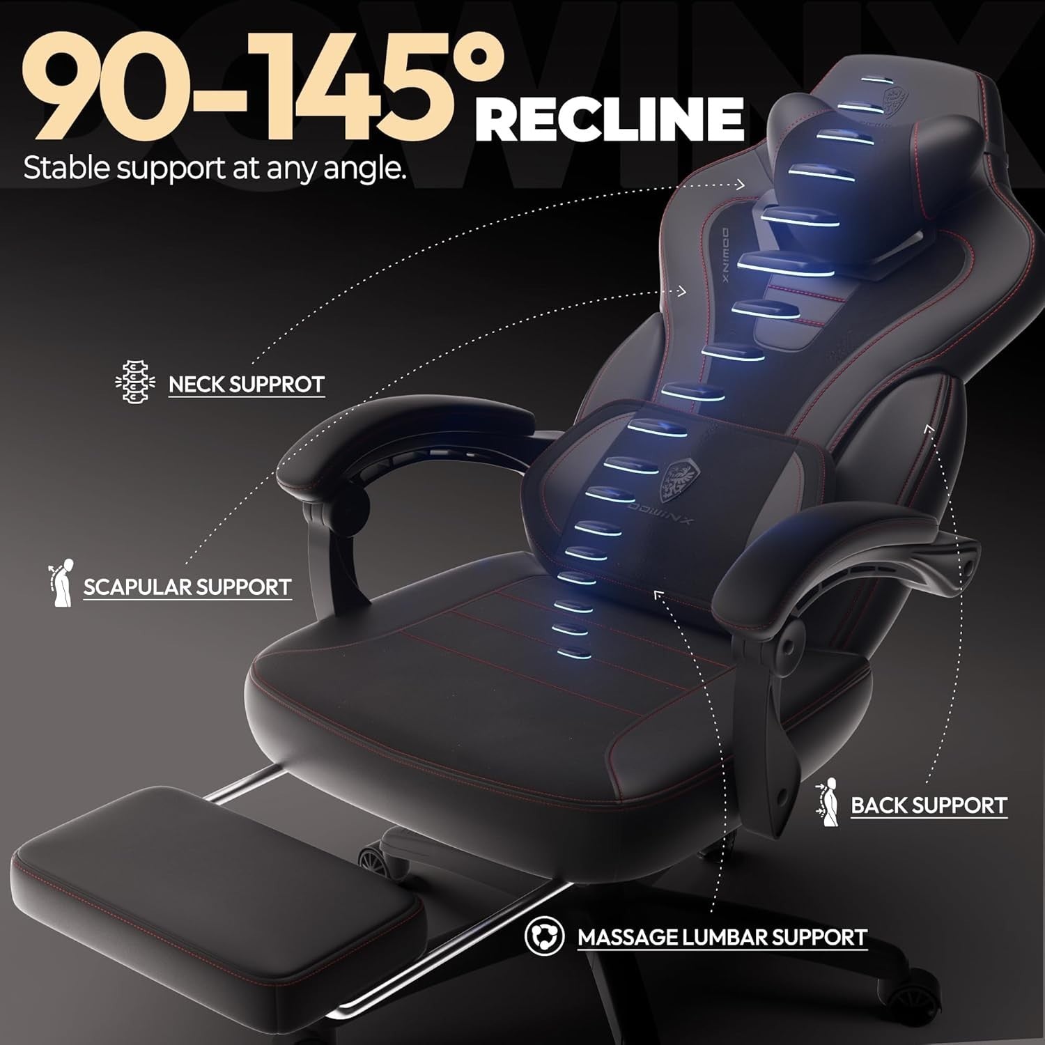 Ergonomic Reclining Gaming Chair Office Desk Seat Massage Headrest Footrest 70D