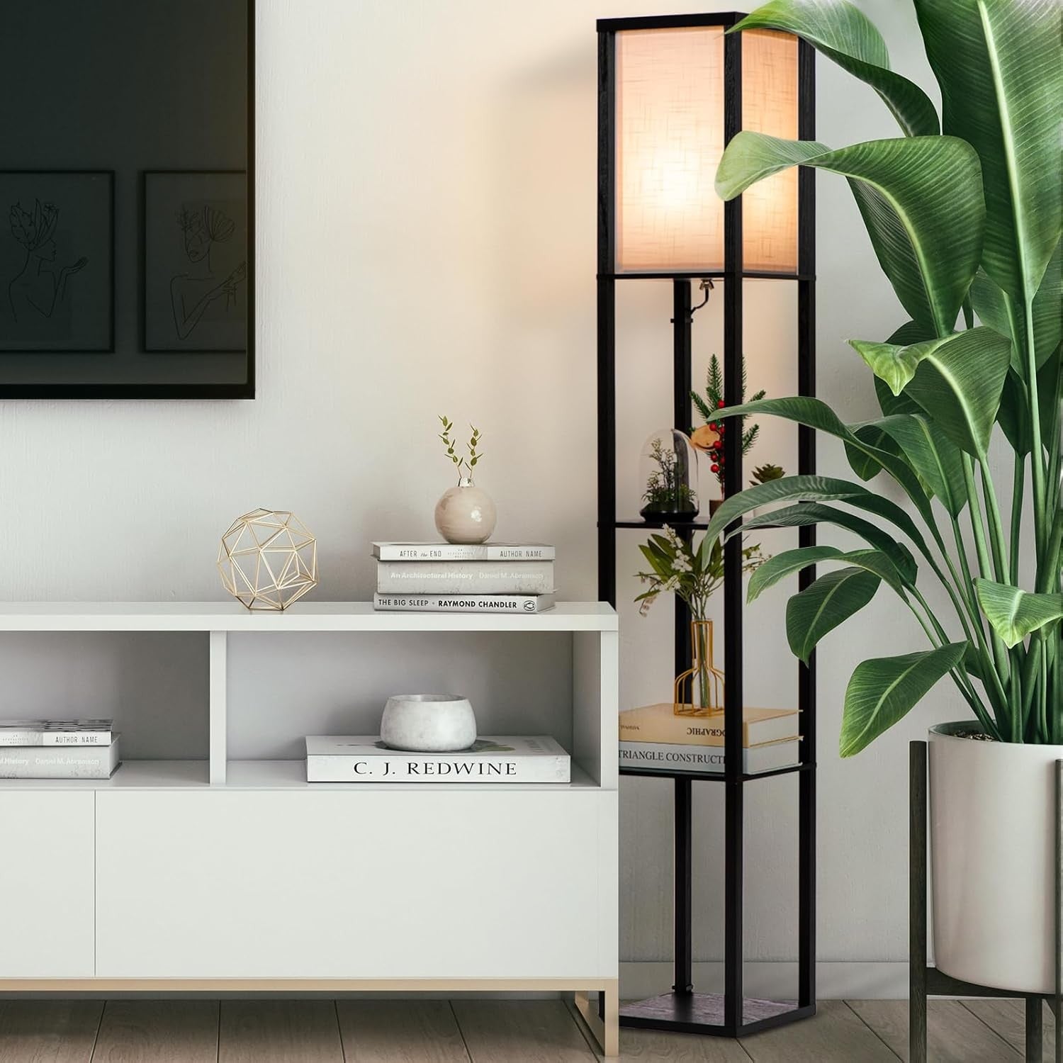 Floor Lamp With Shelves LED Modern Storage Standing Light Living Room Bedroom