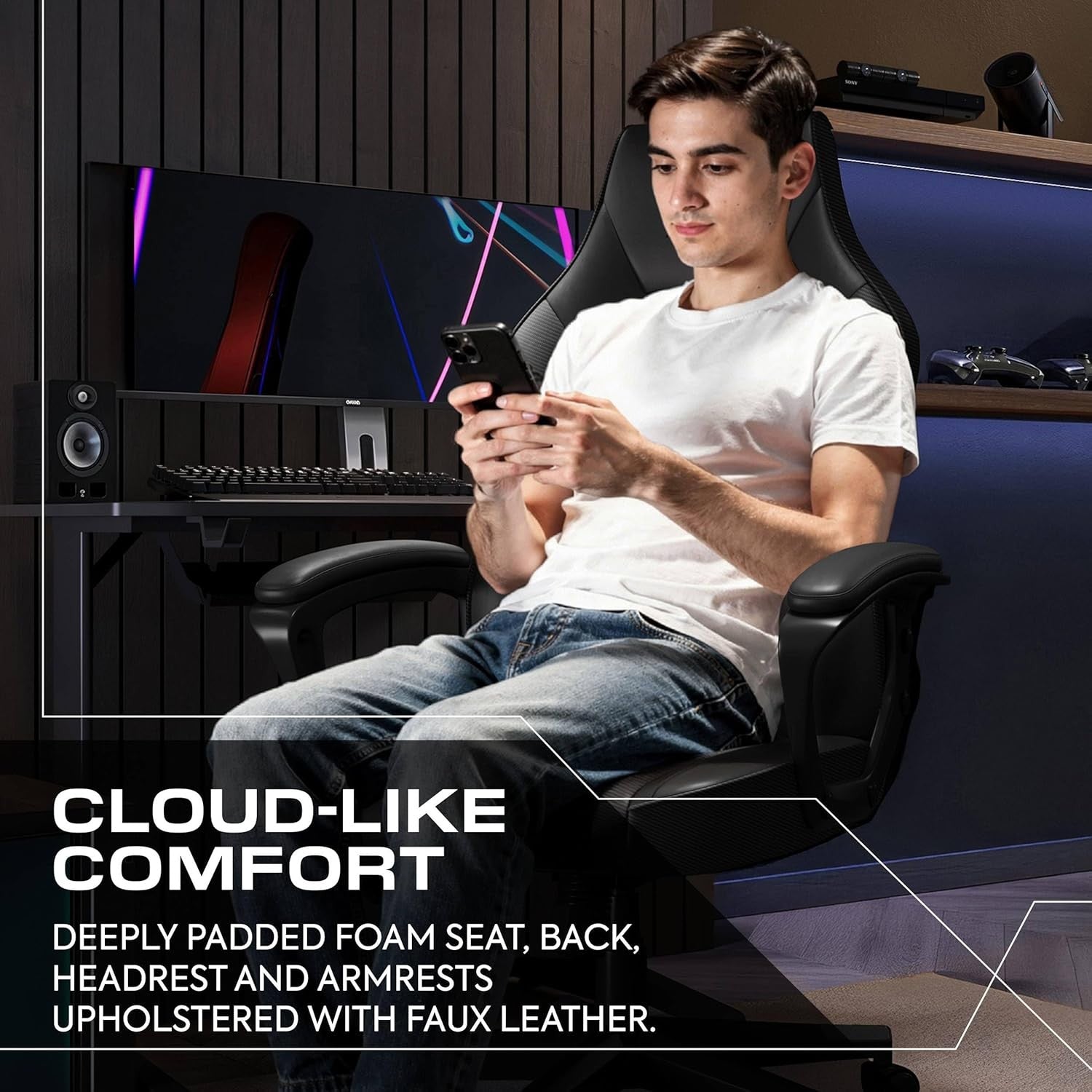 Ergonomic Gaming Chair High Back Wide Seat Black
