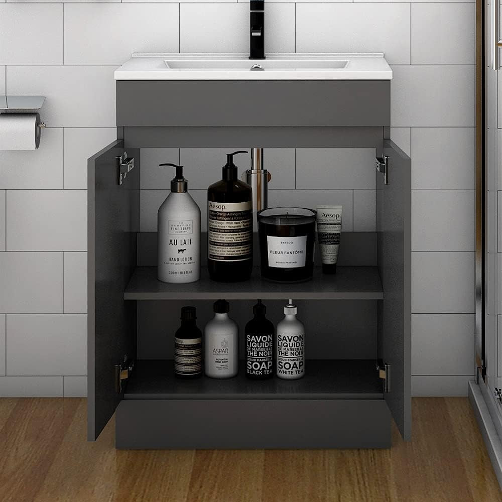 500mm Grey Bathroom Vanity Unit  Basin Floor Standing 2 Door Sink Cabinet