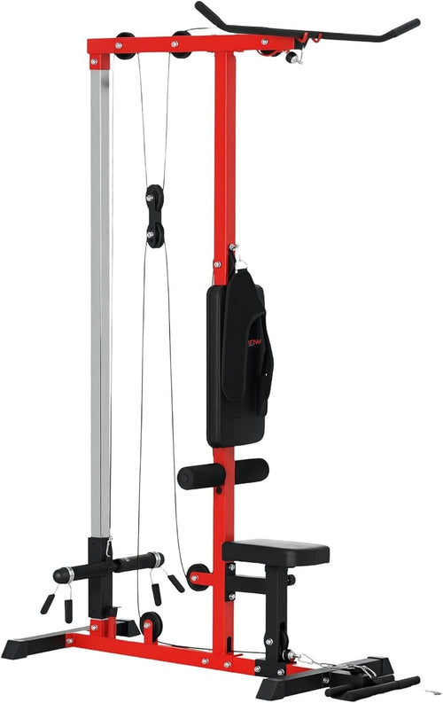 Red Lat Pull Down & Low Row Machine Adjustable Home Gym 50kg