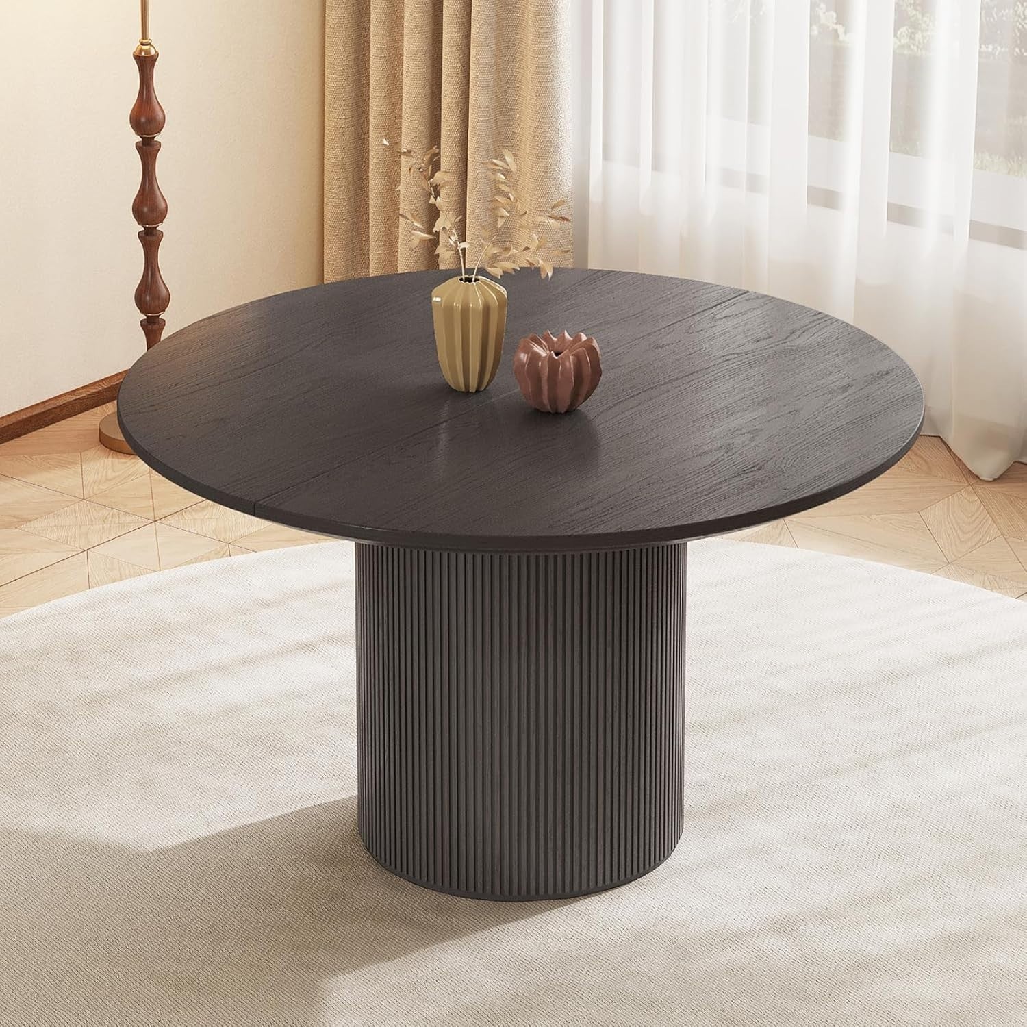 Round Dining Table Dark Grey Modern 118cm Table for 4–6 People, Kitchen & Office
