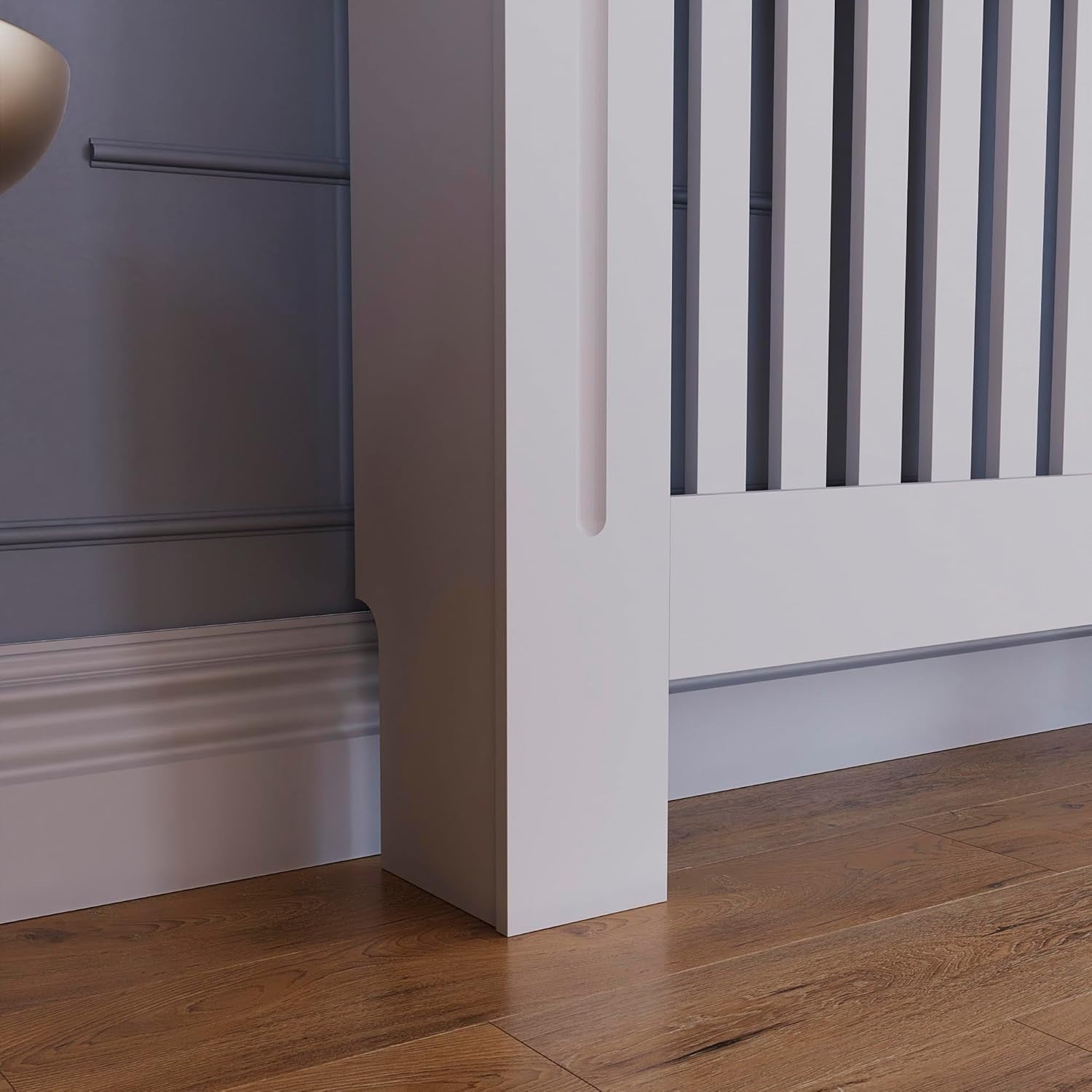 Extra Large White Radiator Cover | Modern Slatted MDF Heating Cabinet with Shelf