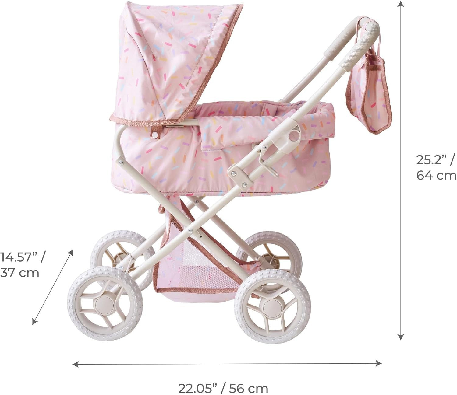 Pink Doll Pram 2-in-1 Stroller with Carry Bassinet Canopy Bag