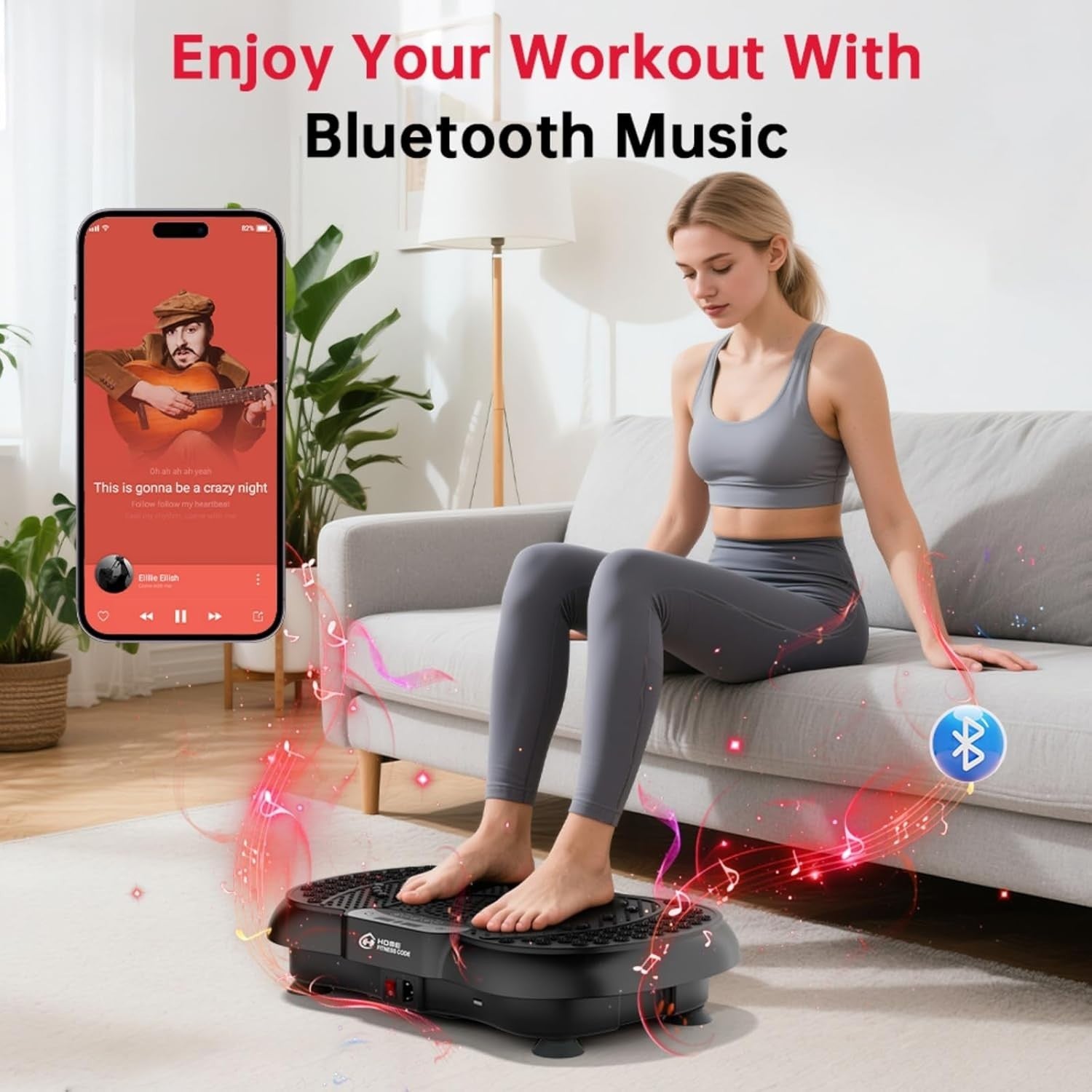 Black Vibration Plate Exercise Machine 99 Speeds Bluetooth Fat Burn