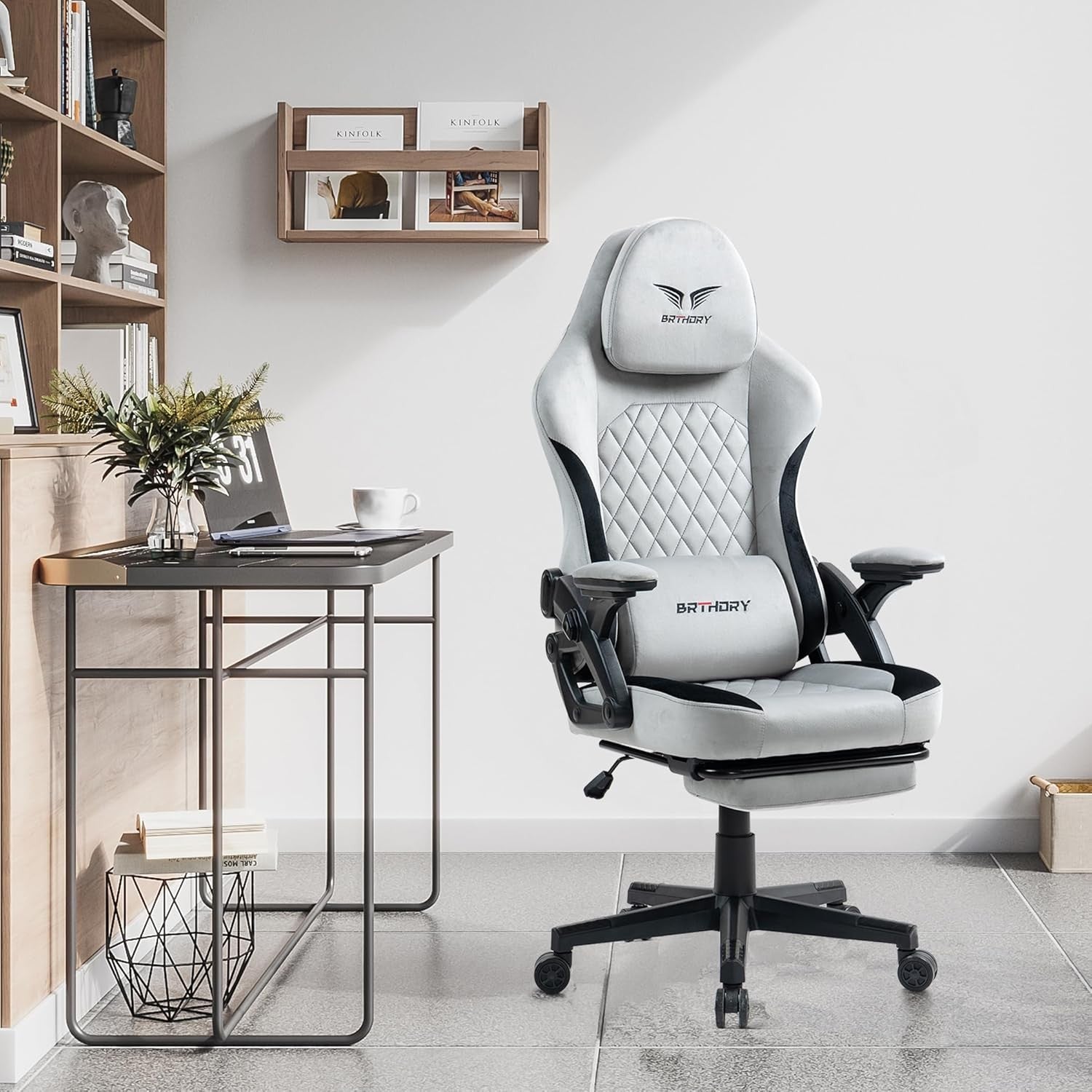 Ergonomic Gaming Chair 135° Recline Fabric w/ Footrest