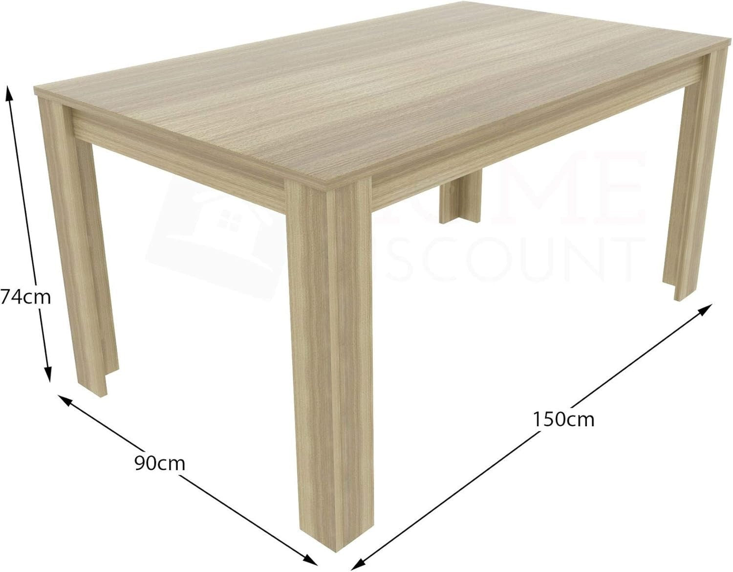 Oak Kitchen Dining Table 6 Seater MDF Wood Rectangular 150cm Sturdy Frame
