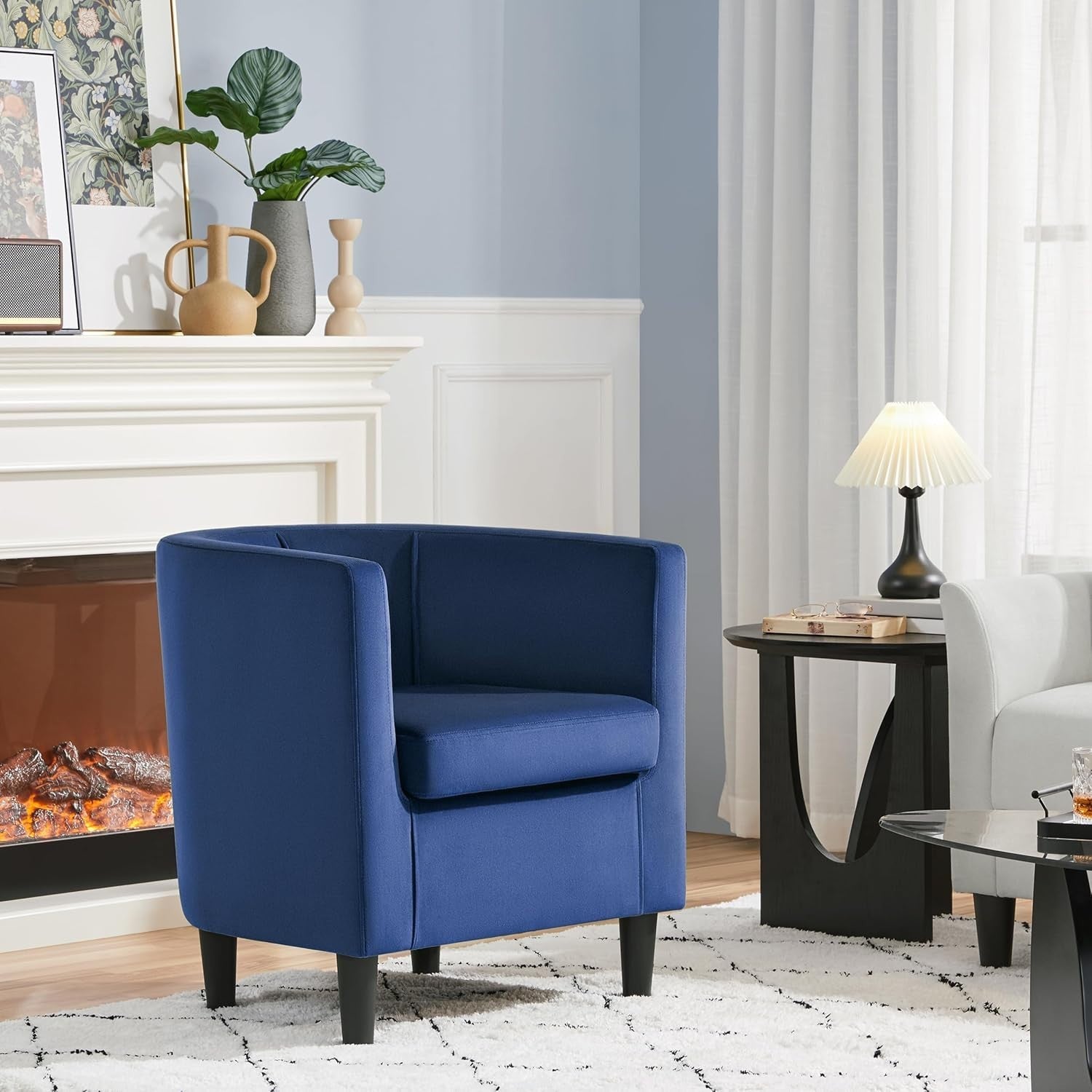 Blue Velvet Accent Tub Chair Armchair Sofa Lounge Seat for Bedroom Living