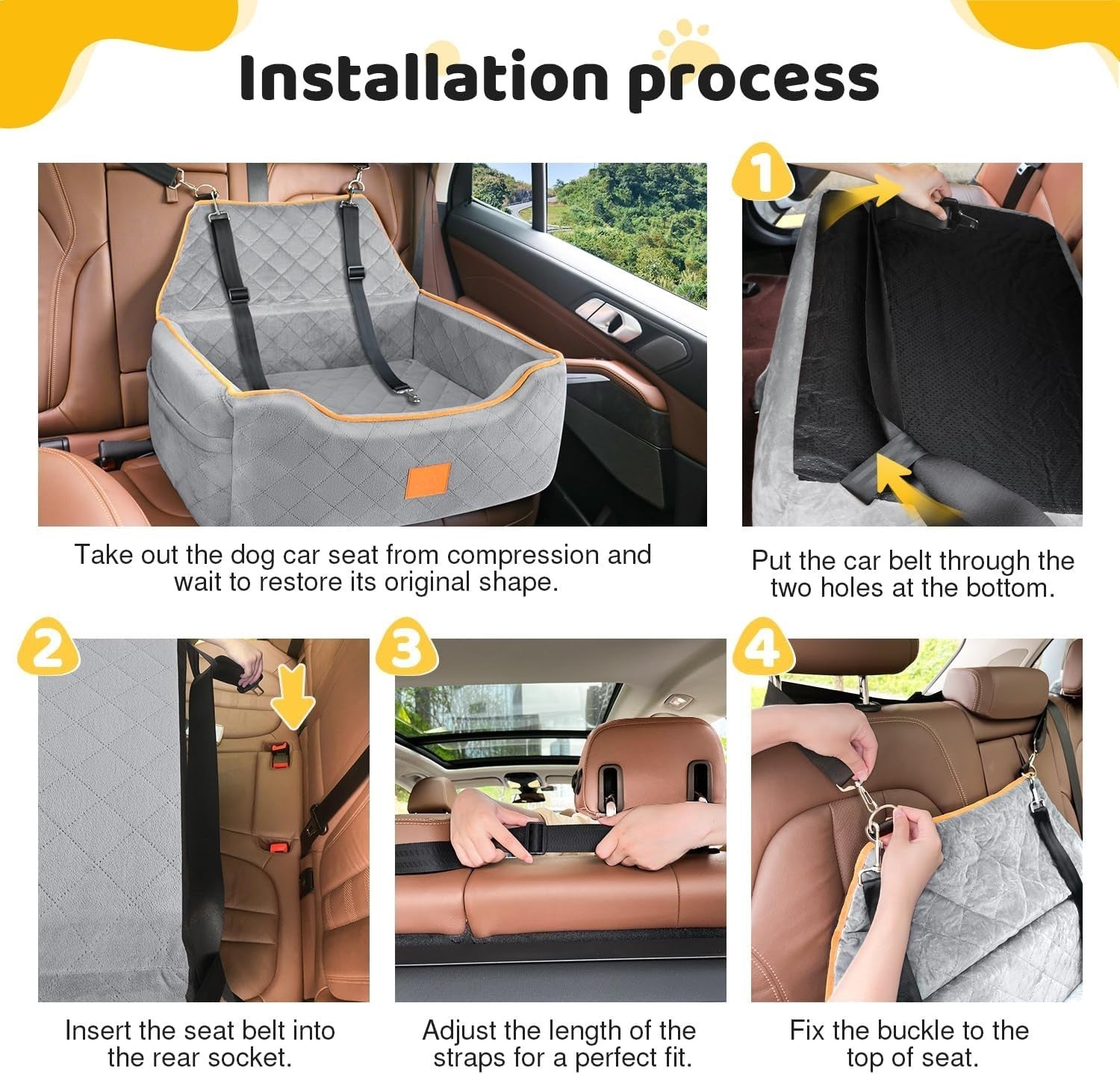 Elevated Dog Car Travel Bed Memory Foam Booster Seat for Pets 55lb