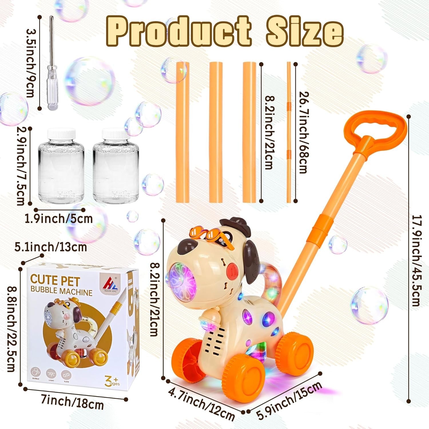 Kids Bubble Mower Dog Bubble Machine LED Rechargeable Toy