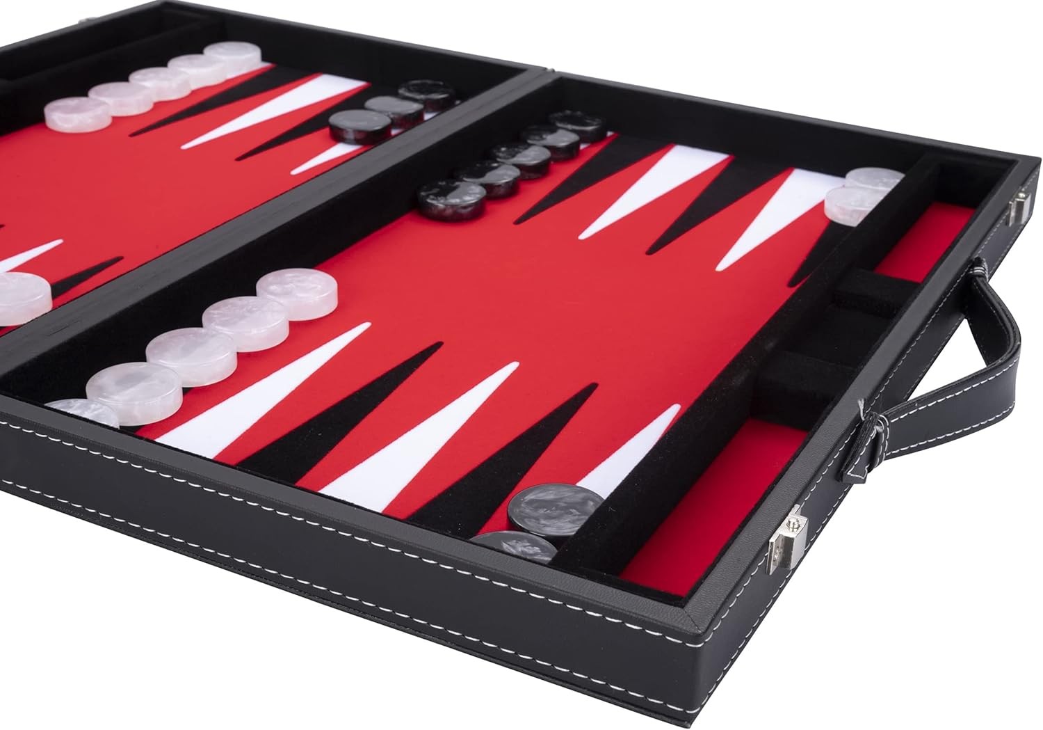 Large Luxury Backgammon Set 18in Faux Leather Case Pro Travel Board Game