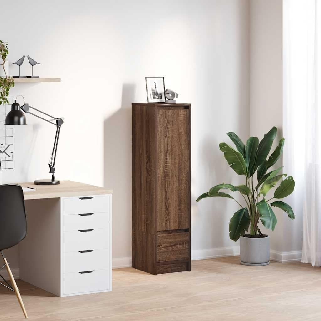 Moisture Resistant Brown Oak Storage Cabinet with Drawer & Shelves