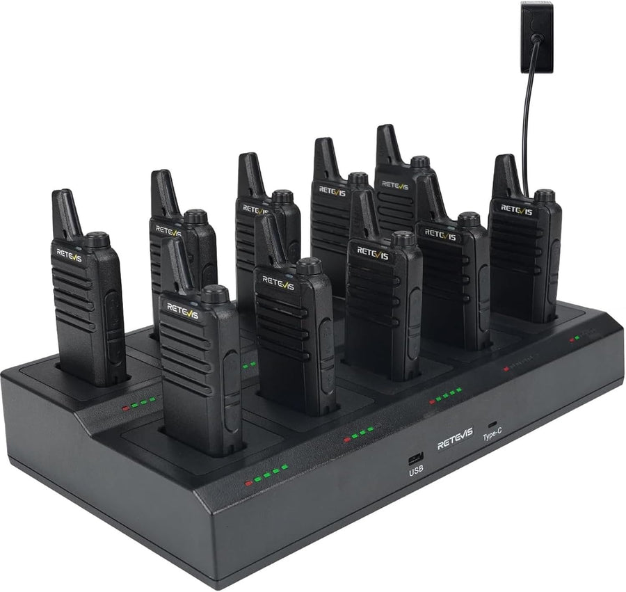 Compact Walkie Talkies 10 Pack 2 Way Radios PMR446 w/ 10 Way Charger