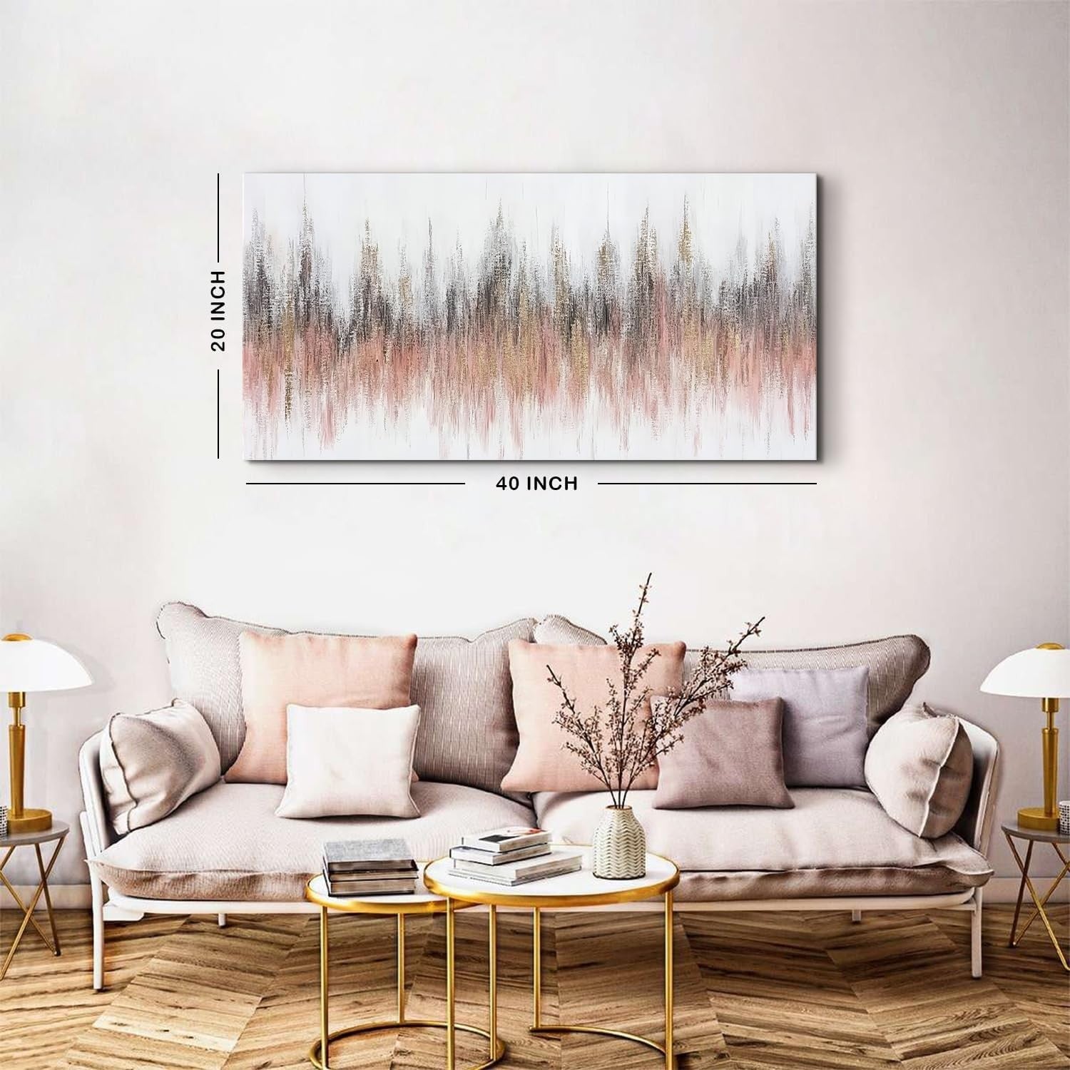 Large Pink Abstract Canvas Wall Art Watercolor Boho Decor 20x40