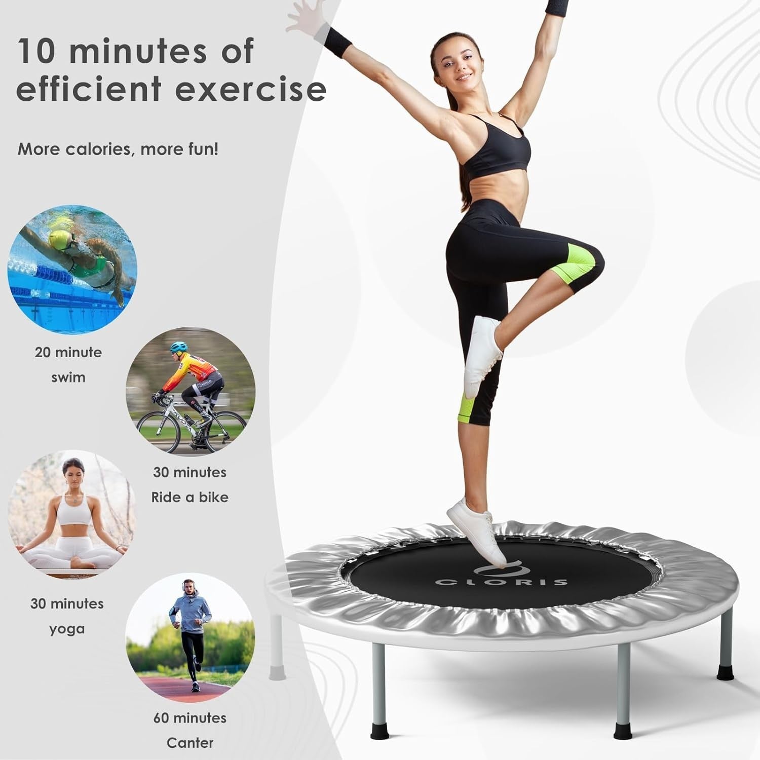 36'' Fitness Rebounder Trampoline Foldable with Adjustable Handle Indoor