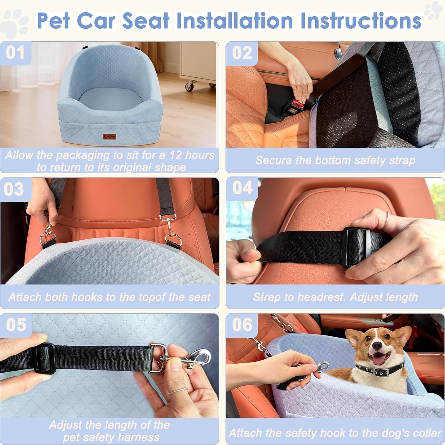 Memory Foam Dog Booster Car Seat Washable Travel Bed Grey Small Dogs