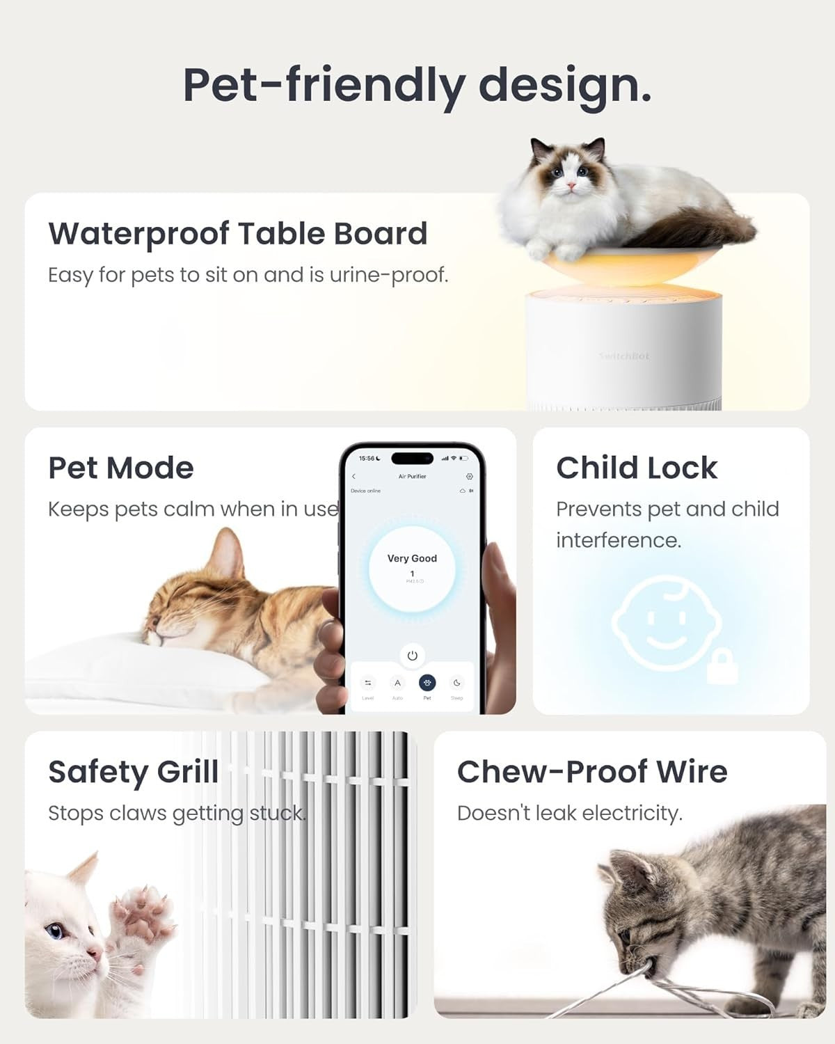 Smart Air Purifier Large Room CADR 400m³/h HEPA Pet Odour Alexa App
