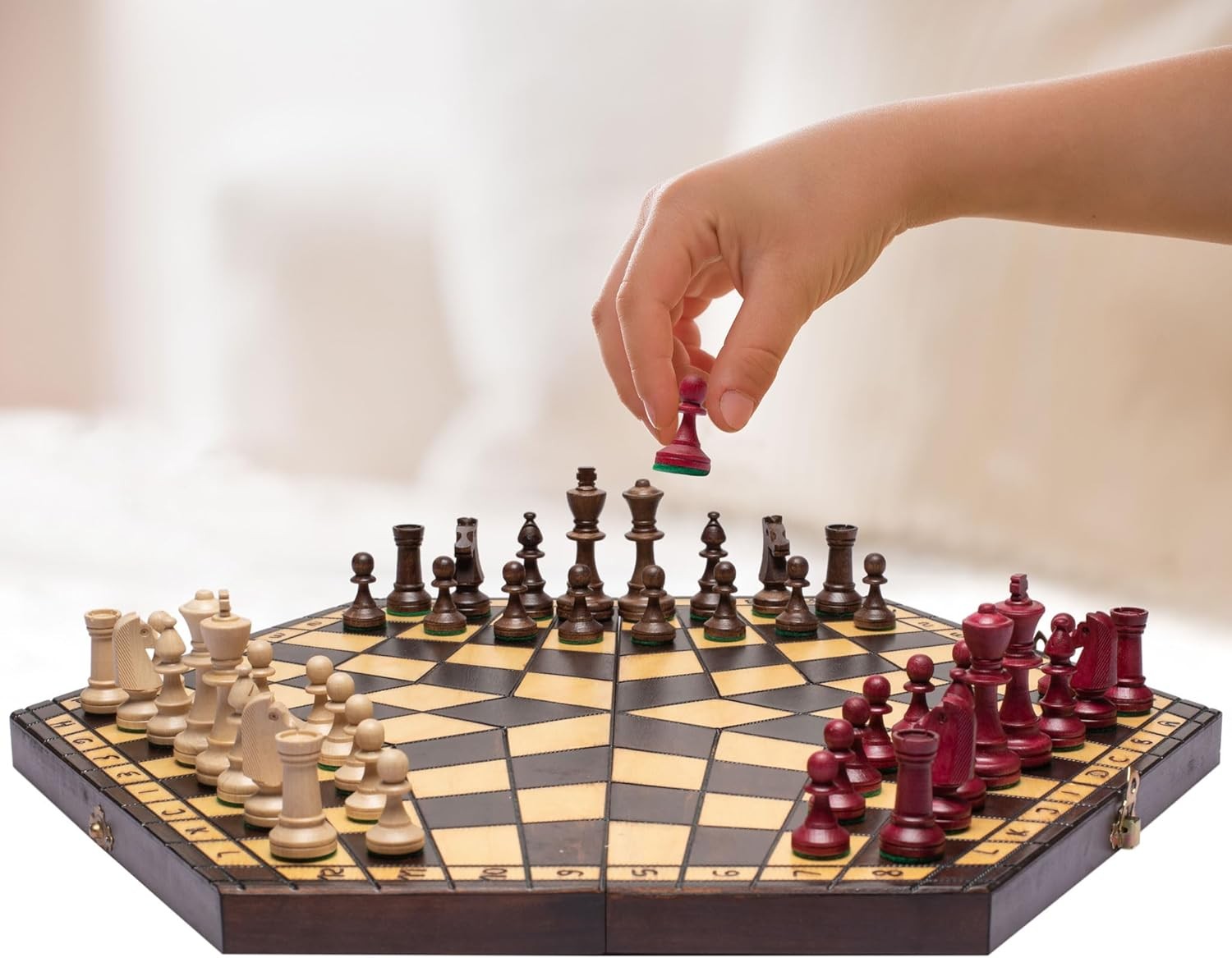 Three Player Chess Set 54cm • Wooden Foldable Board • Handcrafted Pieces