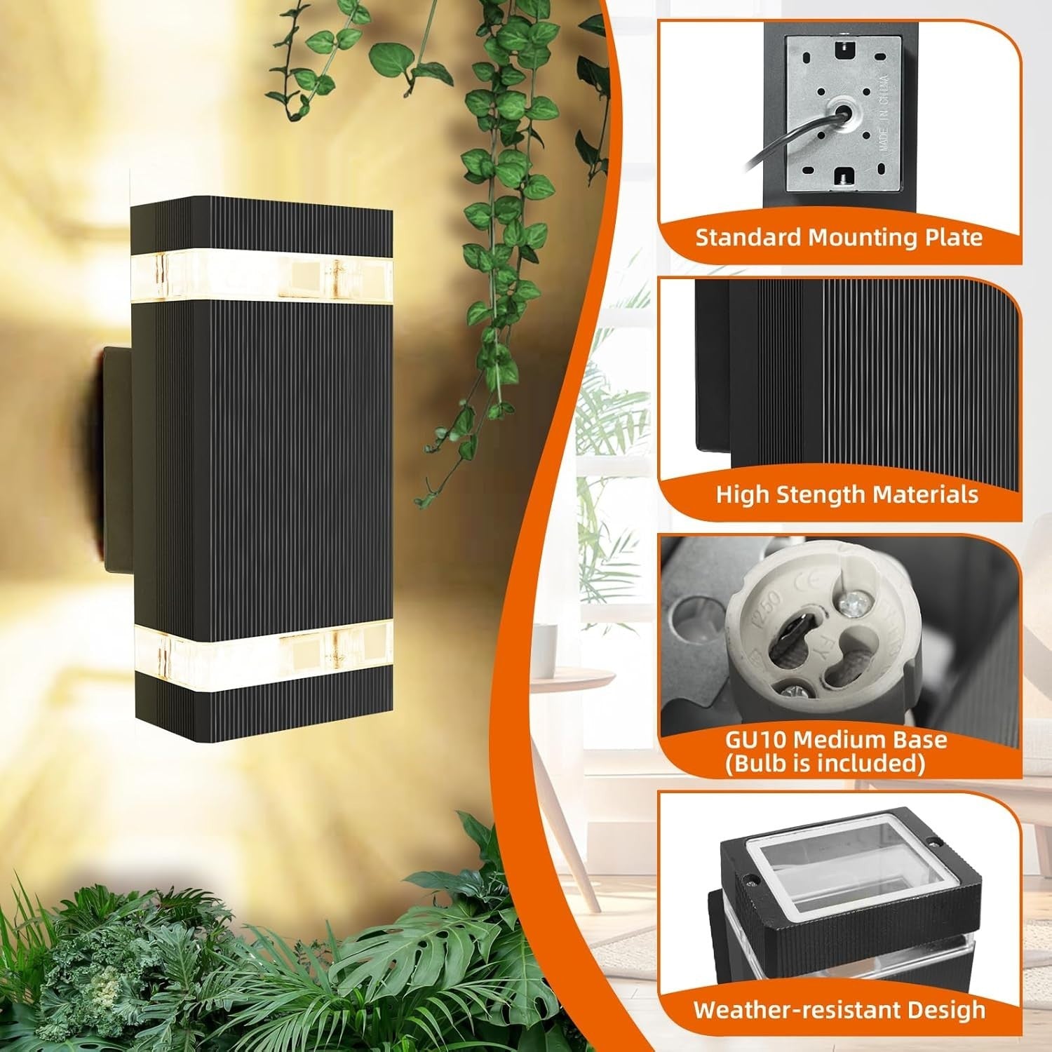 4x Outdoor Wall Lights LED Up Down IP44 Waterproof Sconces w/ GU10 Bulbs