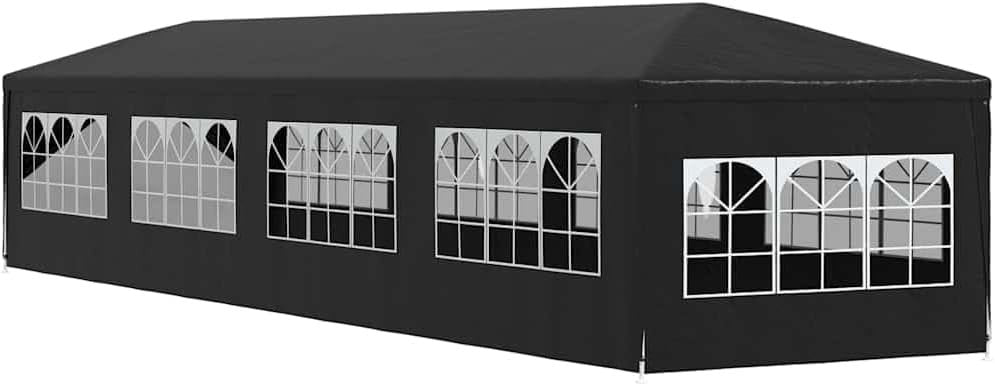 12x3m Anthracite Party Tent Gazebo Marquee PE Canopy Steel Frame Sides