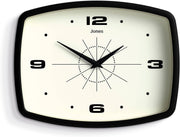 Retro 25cm Wall Clock Rectangle Silent Modern Black Kitchen Living Room Decor