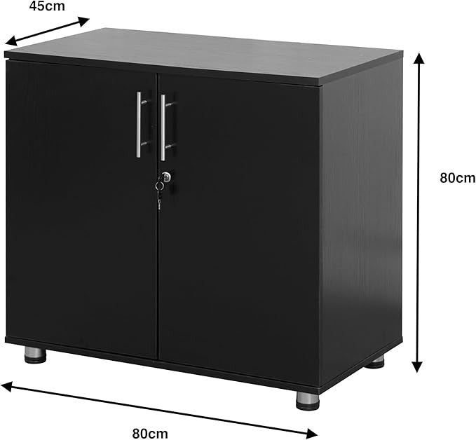 Black Storage Cabinet 75CM Tall Metal Cupboard with Lockable Doors