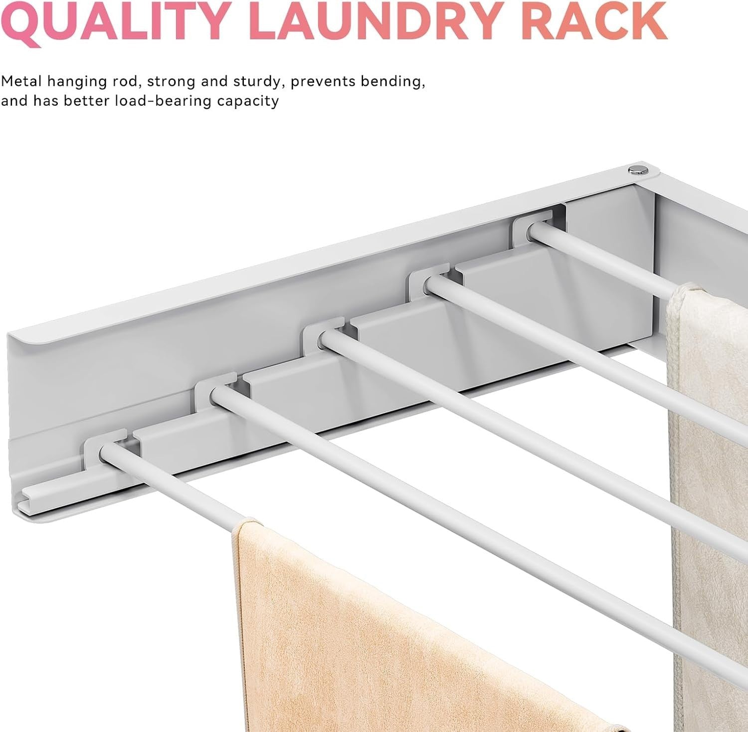 80cm Wall Mounted Retractable Clothes Drying Rack Foldable Airer White
