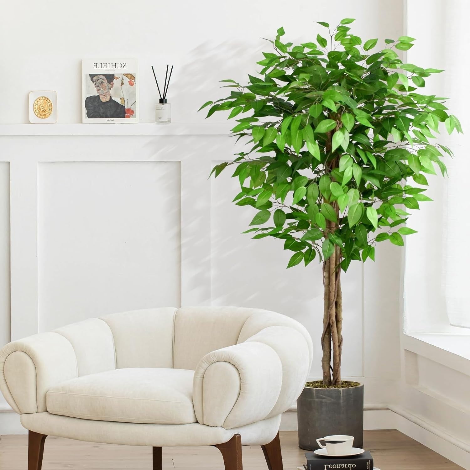 5ft / 150cm Artificial Ficus Tree w/ Curved Trunks Green Leaf Indoor Home Decor