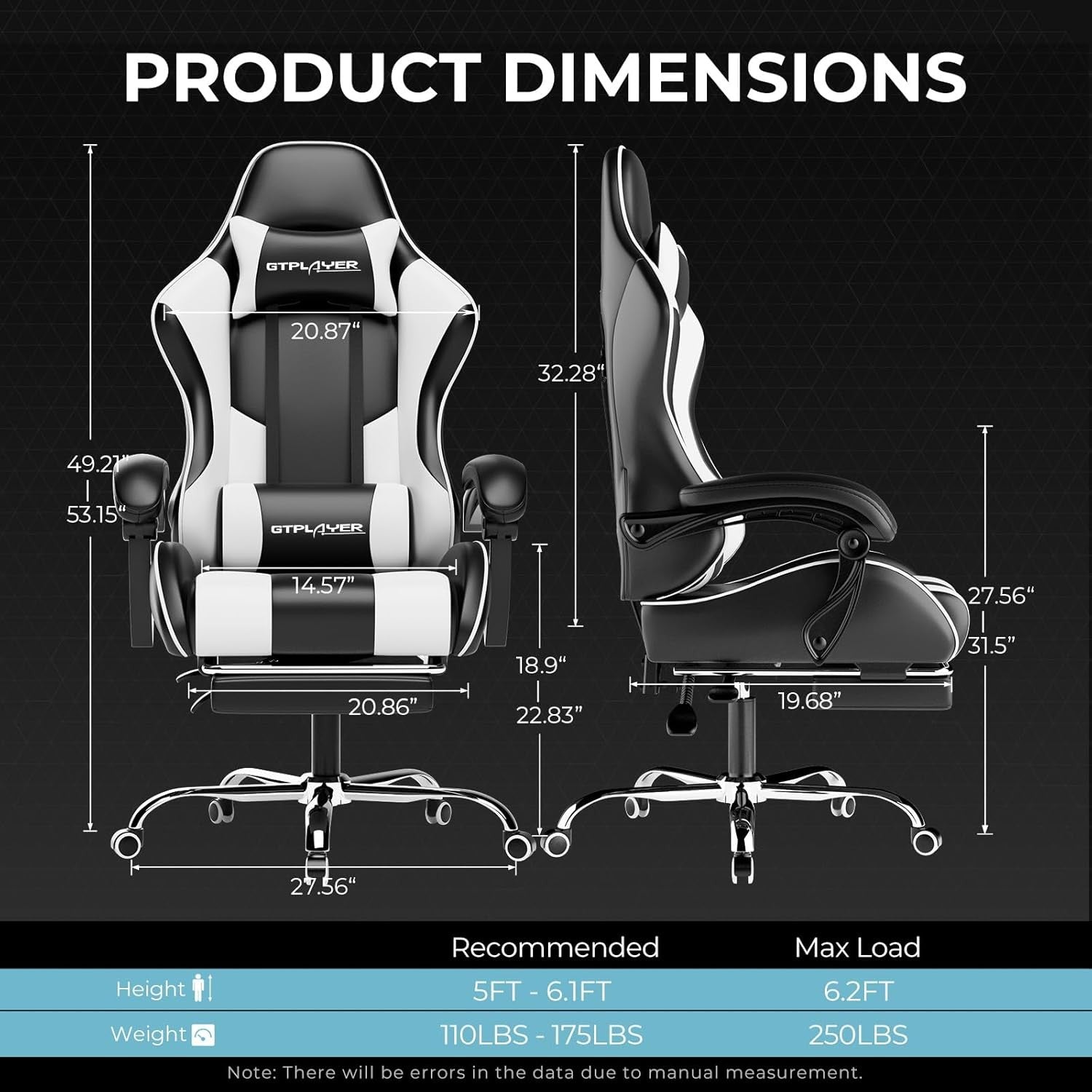 Massage Gaming Chair w Footrest Ergonomic Swivel PC Desk Chair